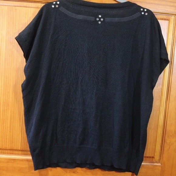 Pure DKNY Black Mirrored Short Sleeve Cardigan Linen Blend Medium - Picture 5 of 9